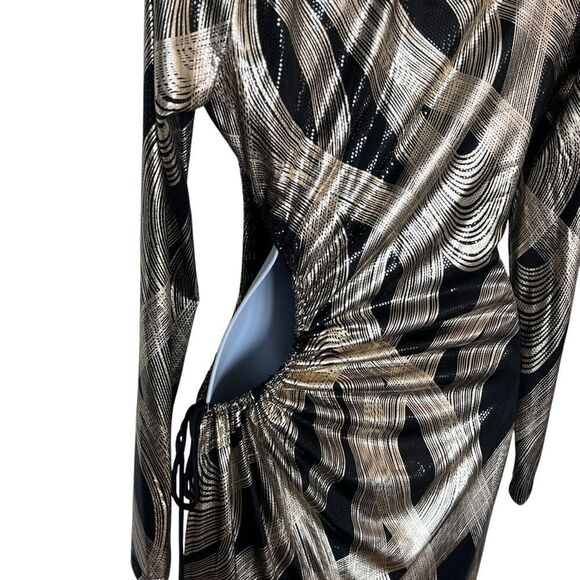 K TOO Vintage Metallic Black Gold Print Long sleeves Dress - Size L - Picture 7 of 10
